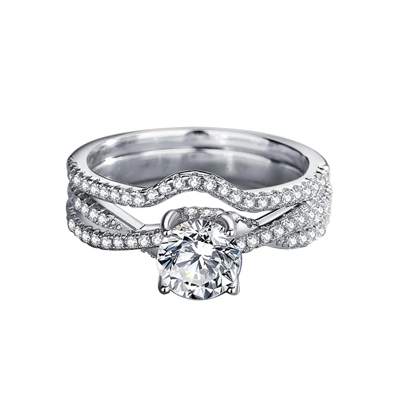 MOYU New Design White Gold Fashion 925 Sterling Silver Wedding Ring Jewelry Moissanite Diamond Ring Set Women