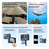 DLC 5K Stabilisation gyroscopique 6 axes Écran double avant-arrière étanche 30M WiFi Zoom 2x-7x pour ski, cyclisme, plongée, vlog en extérieur