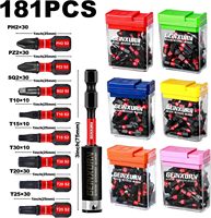 Jeu de 181 embouts de tournevis à chocs Geinxurn avec boîtes colorées magnétiques (PH2/PZ2/SQ2/T10-T30) en acier S2 fabriqué en Chine