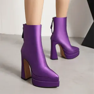 2023春季新款上市批发女式踝靴著名设计师厚底靴女式拉链脱衣杆鞋