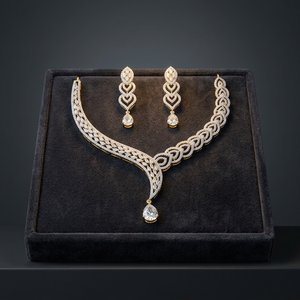 Ensemble collier et boucles d'oreilles en zircon pour femme, bijoux de mariage et de fête, alliage indien Kanhai Jewels 50112 - Product Image 2