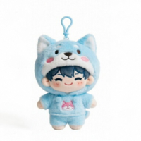 Porte-clés en peluche personnalisé pour garçon, personnage de dessin animé, poupée en peluche Husky à capuche, figurine d'anime, pendentif en peluche super doux, fabricant OEM ODM