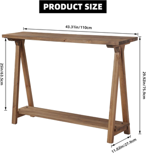 Farmhouse <strong>Console</strong> <strong>Tables</strong> for Living Room, 43.3" Solid Wood 2-Tier <strong>Sofa</strong> <strong>Table</strong>, Rustic Hallway <strong>Table</strong> for Entryway, Natural - Product Image 5