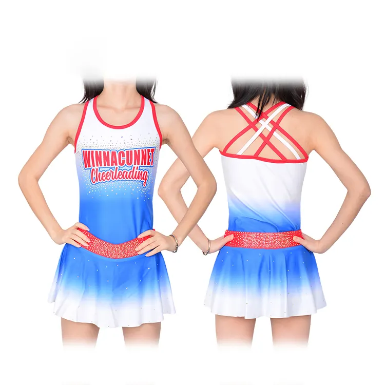 Custom Design Performance Wear Sublimation Costume Rhinestone Cheerleading Uniforms Majorette Dance Outfit