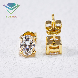 Boucles d'oreilles clous en argent sterling 925 plaqué or avec moissanite taille ovale certifiée GRA, testée comme un diamant, pour femme, bijoux classiques - Product Image 5