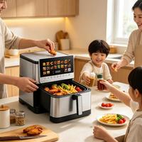 Friteuse à air chaud domestique en acier inoxydable, double chauffage, 2100W, grande capacité, avec panier
