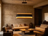 Lustre ovale moderne de luxe sur mesure, suspension LED noire et or à effet vague, garantie 2 ans, pour salle à manger et éclairage de projets hôteliers