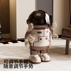 Astronaut Shape Smart Waste <b>Bin</b> Milk Brown Two Tone Rotating <b>Lid</b> Design For Living Room - Product Image 3