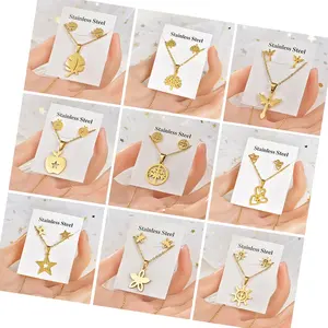 Set perhiasan modis kalung dan anting-anting, Set kalung baja tahan karat berlapis emas 18k