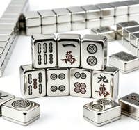 Magnifique ensemble de Mahjong en alliage multi-tailles, poli argenté brillant, avec marquages chinois, portable, en métal de qualité supérieure, coffret cadeau