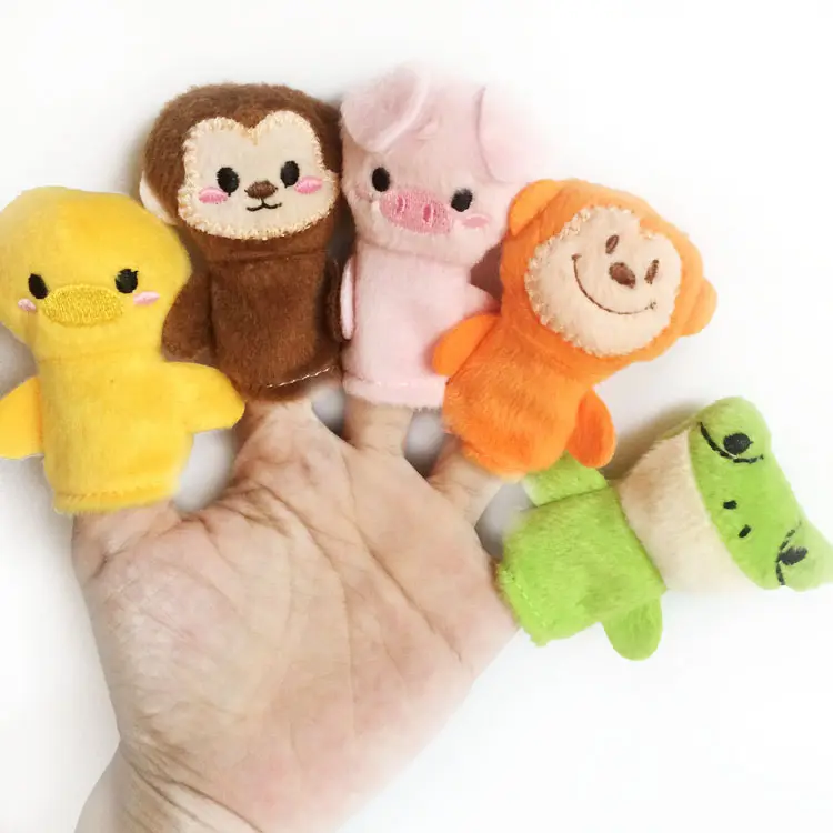 Marioneta de mano suave de peluche, juego de marionetas de dedo de animales de felpa