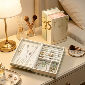 Book Shaped Jewelry Storage <b>Box</b>, Flip Open Multi-compartment Jewellery Organizer Case for <b>Necklaces</b> Rings Earrings Bracelets - Product Image 6