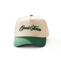 Casquette de baseball bicolore en toile à 5 panneaux avec logo brodé 3D Qianzun vert sauge et lettres script, bord imprimé floral, personnalisable, vente en gros