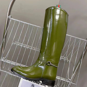 Women Flat Buckles Sip on Knee High Boots Knight Round Toe <b>Long</b> Booties Comfortable Designer Patent Shoes - Product Image 5