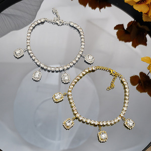 Bracelet de cheville de luxe classique en diamant, grand cristal, <span class=keywords><strong>argent</strong></span> et plaqué or pour <span class=keywords><strong>femme</strong></span> - Product Image 1