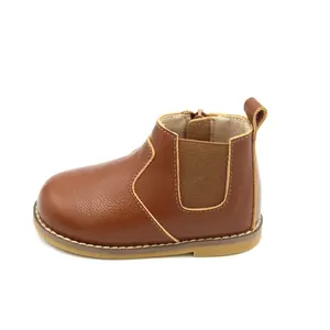 Детская теплая обувь для девочек коричневая текстурированная кожаная обувь с жесткой подошвой детские ботинки