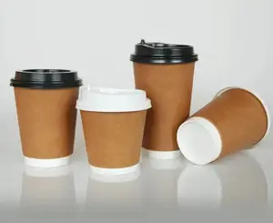 8/10/12/16/20oz personalizado impreso doble pared bebida caliente papel taza de café desechable para llevar vasos de papel de una sola pared con tapa