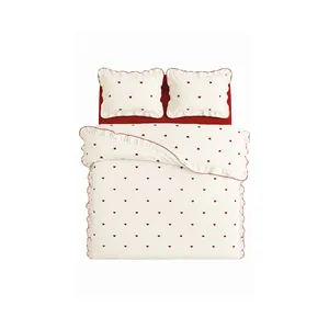 Karden Flower Amore <b>Ruffled</b> Cotton Heart Bedding Set Double White - Product Image 5