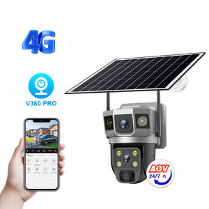 Caméra solaire CCTV extérieure V380Pro 8W avec batterie 8000 mAh, réseau 4G, carte SIM, PIR, PTZ, double objectif, 3 écrans - Product Image 1