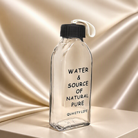 Bedruckte Klare Flache Glaswasserflasche mit Schwarzem Schraubverschluss Individuelles Logo Glasflasche für Tägliches Trinken von Getränken