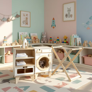 Ensemble de cuisine de simulation pour enfants, réfrigérateur, machine à laver, jouet en bois unisexe de style nordique, pour les enfants de 5 à 7 ans - Product Image 3