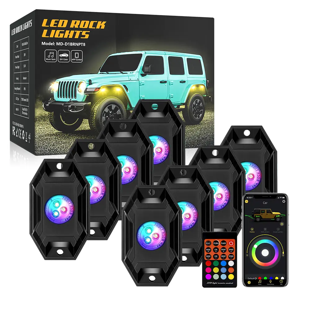 DXZ 8 in 1 RGB LED uyumlu APP kontrolü müzik Sync araba şasi ışıkları Underglow su geçirmez Neon ışıkları