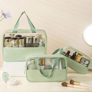 Bolsa de Maquillaje al por Mayor, Bolsa de Cosméticos Impermeable de Gran Capacidad con Cierre y Asa Suave para Viaje, Organizador de Cuero PU Personalizado - Product Image 2