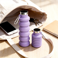 Bouteille d'eau sport pliable, durable, portable, sans BPA, en silicone de qualité alimentaire, étanche, lavable au lave-vaisselle, design moderne, avec mousqueton