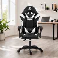Chaise de jeu avec support lombaire et appui-tête, dossier haut ergonomique en cuir PU, pivotant à 360 degrés avec repose-pieds, lumières LED RGB, OEM