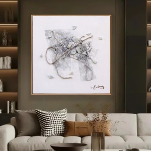 Dipinto su <span class=keywords><strong>Tela</strong></span> a Tecnica Mista con Design Unico, Natura Morta Dipinta a Mano, Corda <span class=keywords><strong>di</strong></span> <span class=keywords><strong>Canapa</strong></span> e Pietra Naturale per Arredamento Casa - Product Image 1