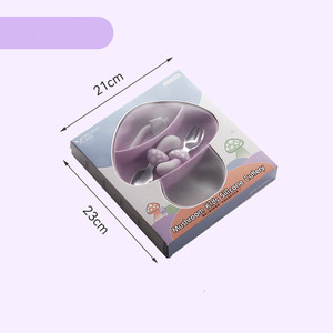 可爱蘑菇形环保食品级硅胶4件套婴儿餐盘，带勺叉吸管吸盘 - Product Image 6