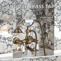 Ensemble de robinetterie de baignoire de style européen antique, montage mural, laiton poli, mitigeur de douche vintage avec poignée en céramique