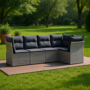 Large Grey PE <b>Rattan</b> Garden <b>Sofa</b> Set Outdoor Furniture 6 Seater UV Resistant Contemporary Design - Product Image 2