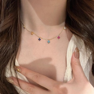 Collar de Plata de Ley 925 con Baño de Oro de 18K y Zirconia en Forma de Trébol, Estilo Instagram, Cadena para Clavícula, Joyería para Mujer - Product Image 3