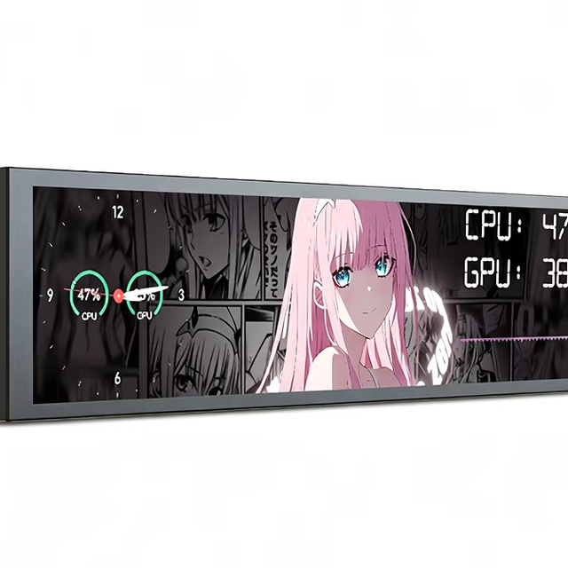 GS DIY Gaming Computer Case Monitor with CPU Temp Monitoring 1920x462 IPS LCD Screen Black 60Hz