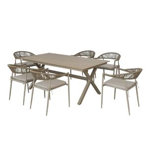 Yoho ensemble de table à manger de luxe au design moderne meubles de patio de jardin extérieur avec chaise en tissu en corde d'acier transfert de chaleur bureau - Product Image 1
