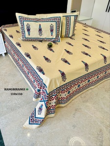 Handmade Cotton <b>Bed</b> Cover Set Discharge Printed <b>Pillow</b> Covers Jaipur Style Bedding Set for Home Hotel Use - Product Image 2