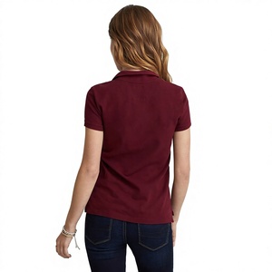 Polo de Manga Corta para Mujer, Color Sólido, Casual, de Algodón Oxford, Corte Regular, Rojo Oscuro, Estilo Golf - Product Image 2