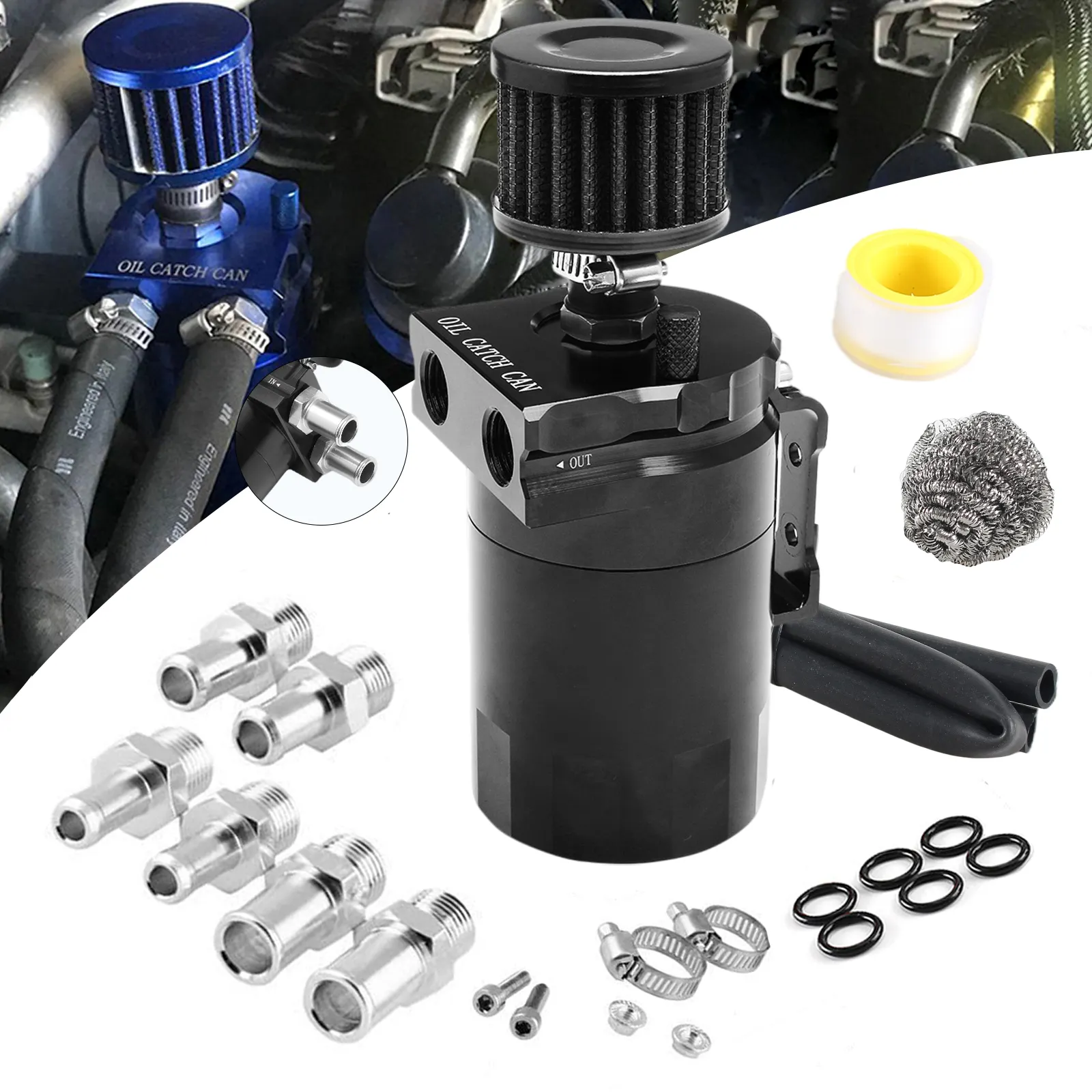 Di alta qualità universale cattura olio auto Kit 300ml sfiato 3/8 "serbatoio carburante in alluminio