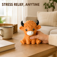 Jouet sensoriel anti-stress en caoutchouc en forme de vache des Highlands - Balle à presser pour soulager l'anxiété