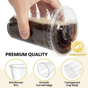 Gobelet en plastique transparent jetable de 16 oz avec couvercle anti-fuite et paille, idéal pour les cafés glacés et les soirées soda - Product Image 4