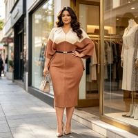 Nouvelles Arrivées Robe Plissée Midi Élégante à Manches Chauve-Souris et Col en V avec Ceinture, Ornée de Perles Miyaki, Grande Taille, pour Soirée et Tenue Décontractée Femme