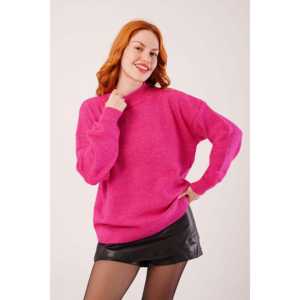Pull en maille côtelée fuchsia pour femme, col montant, manches longues, anti-boulochage, jauge 16 GG - Product Image 3