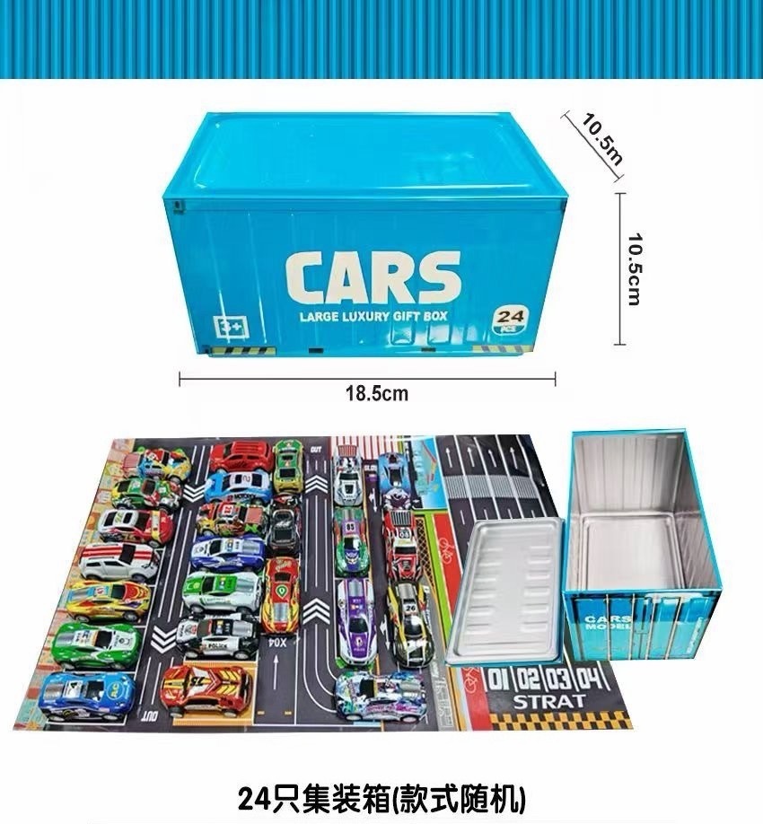 Boîte en fer conteneur bleu-24 voitures en alliage avec carte