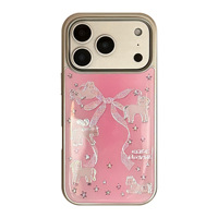 Coque plaquée or pour iPhone 17 Pro Max, compatible Apple 16 14, motif nœud rose en forme de queue de cheval, finition électroplaquée, étui tendance pour iPhone 15 13 12