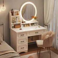 Table de maquillage intelligente en bois avec miroir, meuble de chambre à coucher, avec 4 tiroirs et chaise, coiffeuses