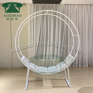 Wedding White Iron Metal Round <b>Dining</b> <b>Chairs</b> and Bench with Upholstered <b>Cushion</b> - Product Image 2
