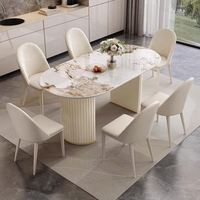 Ensemble de table et de chaises de salle à manger ovale en marbre moderne de luxe, 4, 6, 8 places, blanc crème, meubles de salon, de cuisine, de restaurant