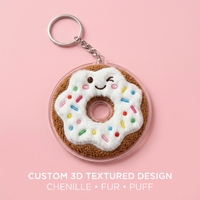 Porte-clés en acrylique personnalisé en gros, breloque de sac en peluche de luxe personnalisée avec logo de créateur en forme de beignet gonflé
