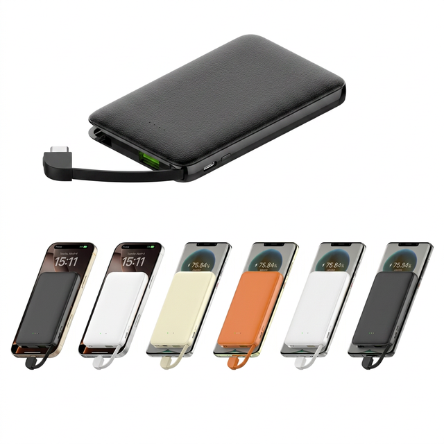 5000mAh Slim Built-in Type-C Cable Power Bank PD22.5W Fast Charging Portable Li-Polymer External Battery Powerbank for Phone